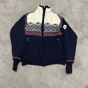 Dale Of Norway Sweater Size Small White Navy Wool Full Zip Distressed